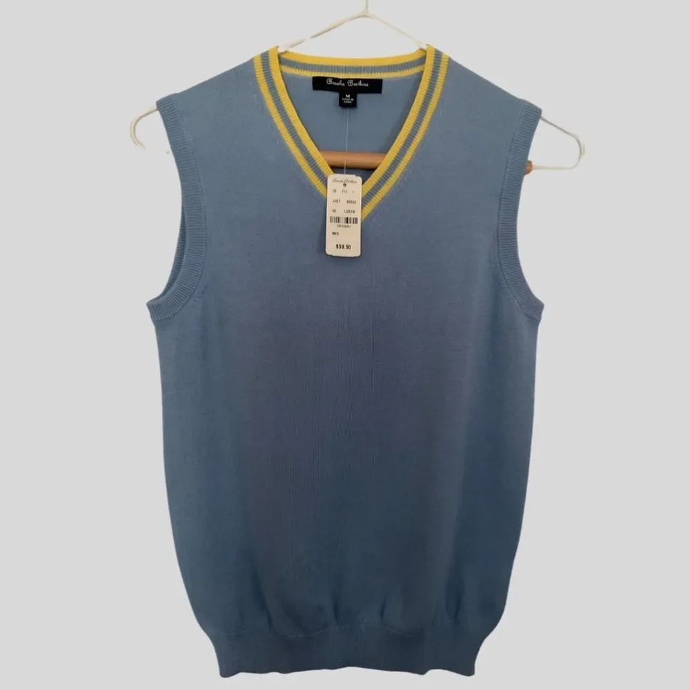Brooks Brothers Boy's Cotton Vest Light Blue Yellow, Size M NWT Preppy Academia